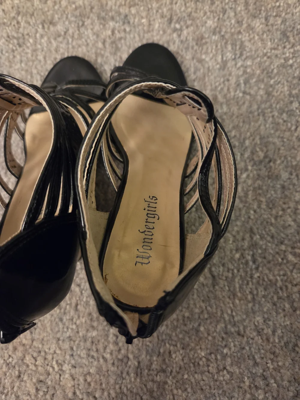 Women's Black Strappy Patent Wedge Sandals